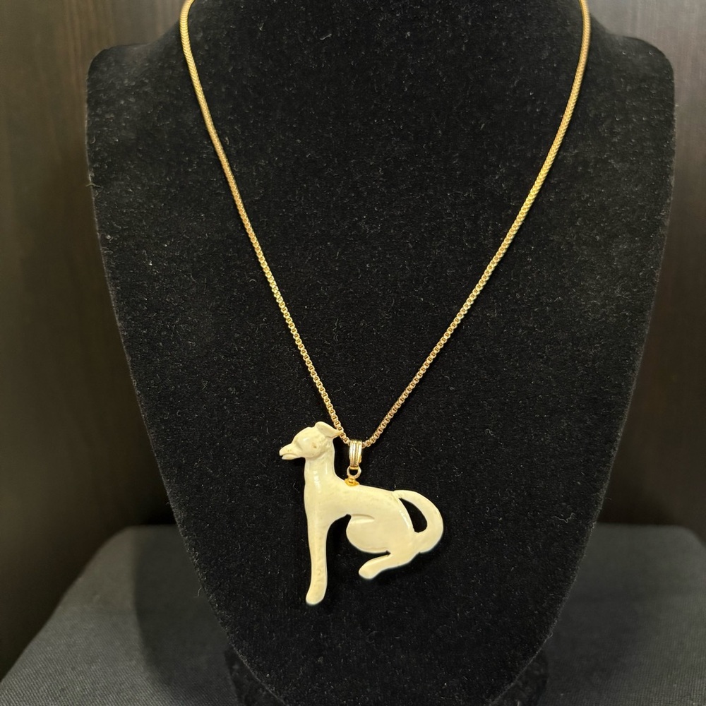 Carved Ivory Dog Pendant with Chain - Picture 2 of 8